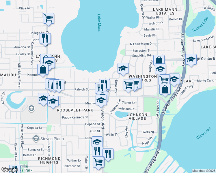 map of restaurants, bars, coffee shops, grocery stores, and more near 1033 Henton Lane in Orlando