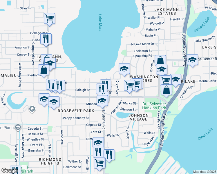 map of restaurants, bars, coffee shops, grocery stores, and more near 1033 Henton Lane in Orlando