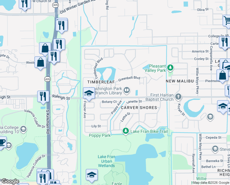 map of restaurants, bars, coffee shops, grocery stores, and more near 1051 Winterberry Lane in Orlando