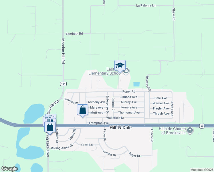 map of restaurants, bars, coffee shops, grocery stores, and more near 6413 Sunnyside Ranch Road in Brooksville