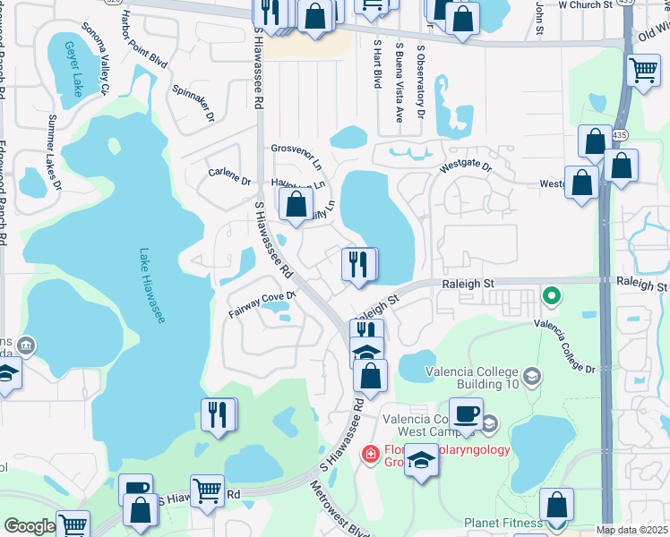 map of restaurants, bars, coffee shops, grocery stores, and more near 1055 South Hiawassee Road in Orlando