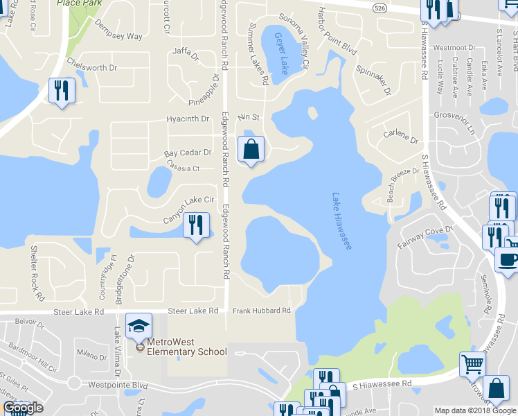 map of restaurants, bars, coffee shops, grocery stores, and more near 1159 Edgewood Ranch Road in Orlando