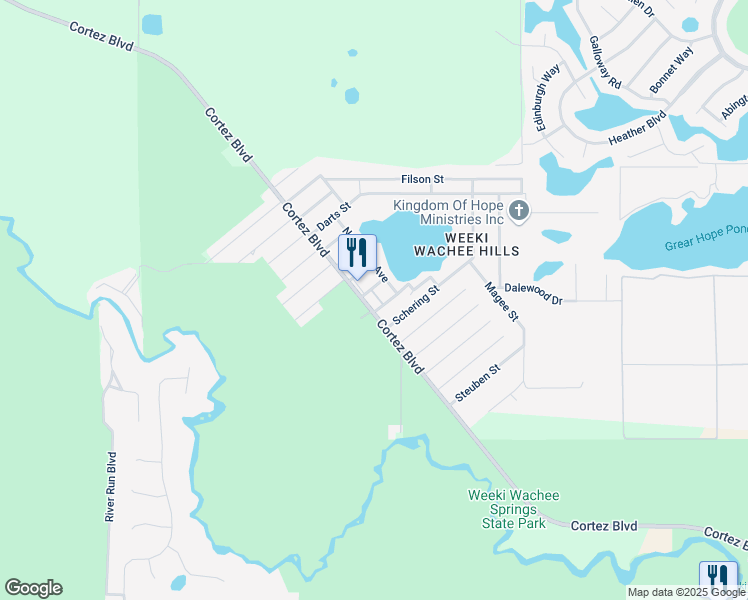map of restaurants, bars, coffee shops, grocery stores, and more near 7037 Saginaw Street in Weeki Wachee