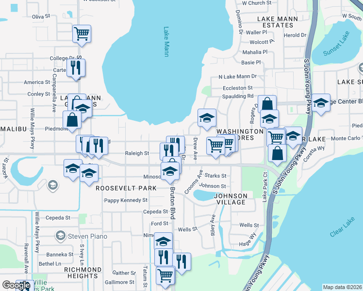 map of restaurants, bars, coffee shops, grocery stores, and more near 1033 Henton Lane in Orlando