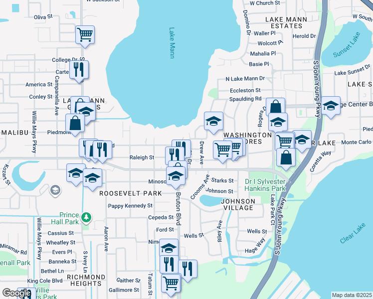 map of restaurants, bars, coffee shops, grocery stores, and more near 1033 Henton Lane in Orlando