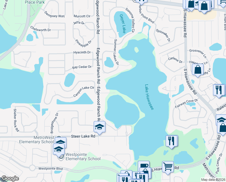 map of restaurants, bars, coffee shops, grocery stores, and more near 1159 Edgewood Ranch Road in Orlando