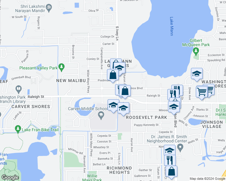 map of restaurants, bars, coffee shops, grocery stores, and more near 4410 Lenox Boulevard in Orlando
