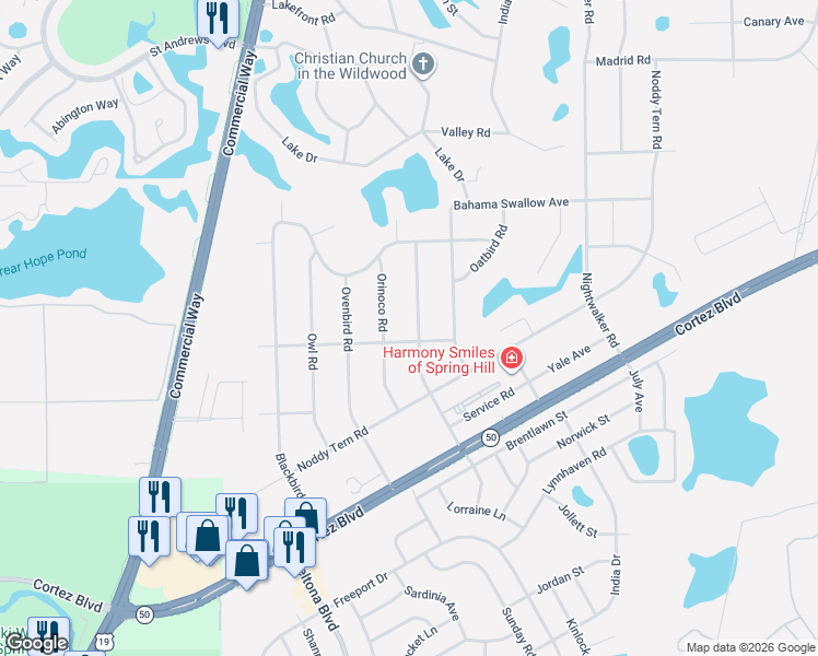 map of restaurants, bars, coffee shops, grocery stores, and more near 7011 Oregon Chickadee Road in Spring Hill