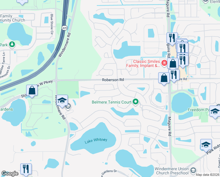 map of restaurants, bars, coffee shops, grocery stores, and more near 11527 Via Lucerna Circle in Windermere
