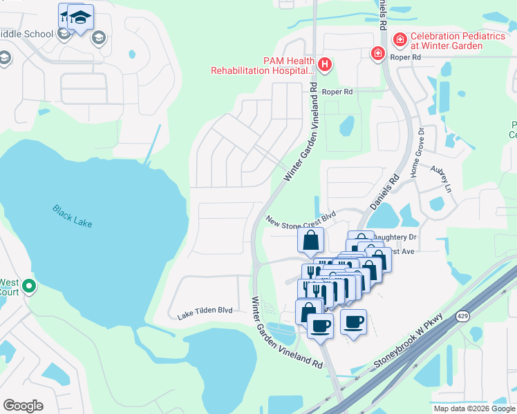 map of restaurants, bars, coffee shops, grocery stores, and more near 14039 Hampshire Bay Circle in Winter Garden