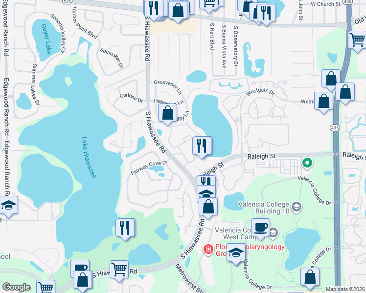map of restaurants, bars, coffee shops, grocery stores, and more near 1055 South Hiawassee Road in Orlando
