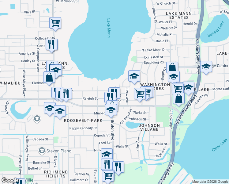 map of restaurants, bars, coffee shops, grocery stores, and more near 1033 Henton Lane in Orlando