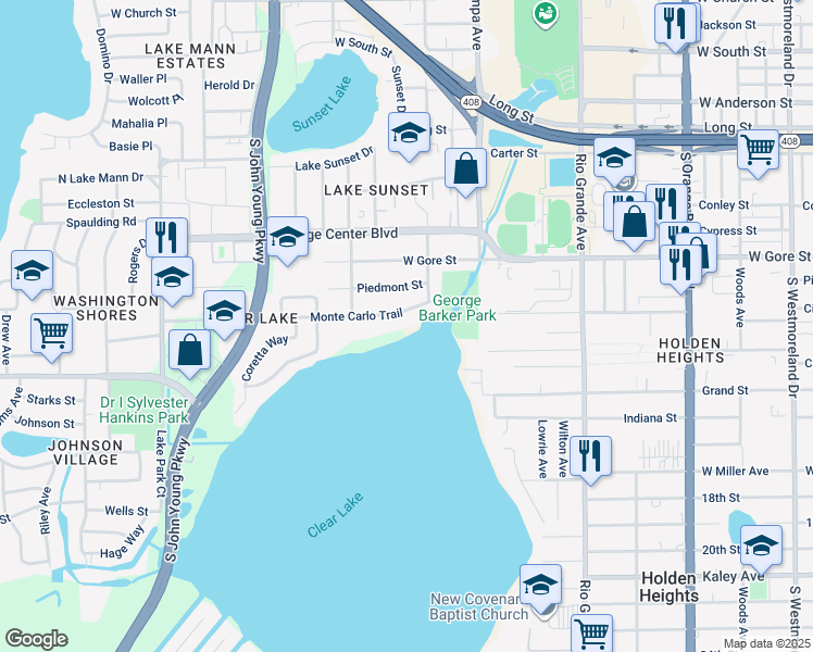 map of restaurants, bars, coffee shops, grocery stores, and more near 2130 Monte Carlo Trail in Orlando