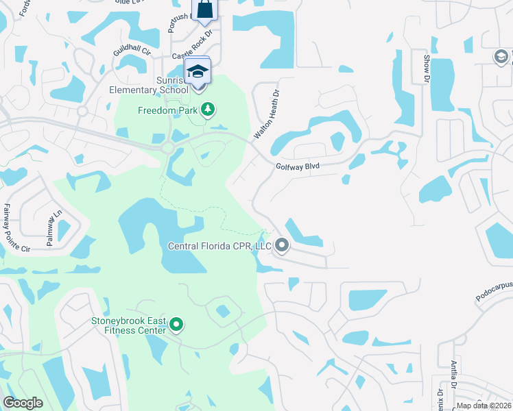 map of restaurants, bars, coffee shops, grocery stores, and more near 1150 Royal Saint George Drive in Orlando