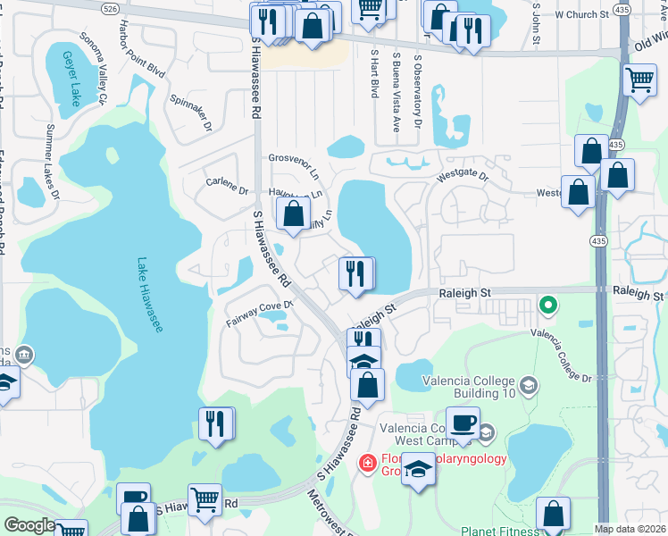 map of restaurants, bars, coffee shops, grocery stores, and more near 1055 South Hiawassee Road in Orlando