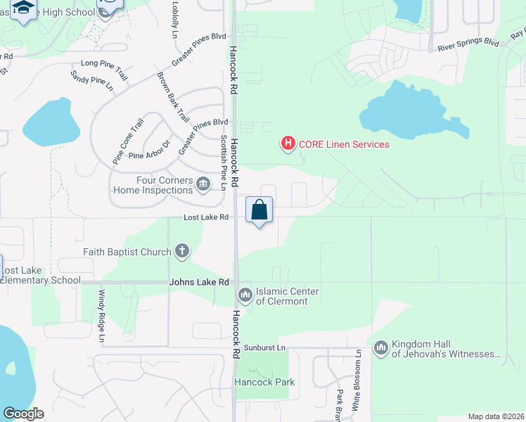 map of restaurants, bars, coffee shops, grocery stores, and more near 15128 Lost Lake Road in Clermont