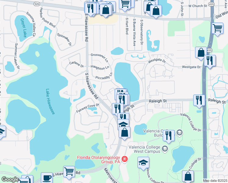 map of restaurants, bars, coffee shops, grocery stores, and more near 1055 South Hiawassee Road in Orlando