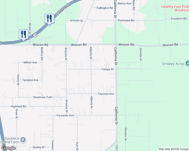 map of restaurants, bars, coffee shops, grocery stores, and more near 6470 Alberta Street in Brooksville