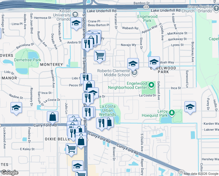 map of restaurants, bars, coffee shops, grocery stores, and more near 1199 Soria Avenue in Orlando