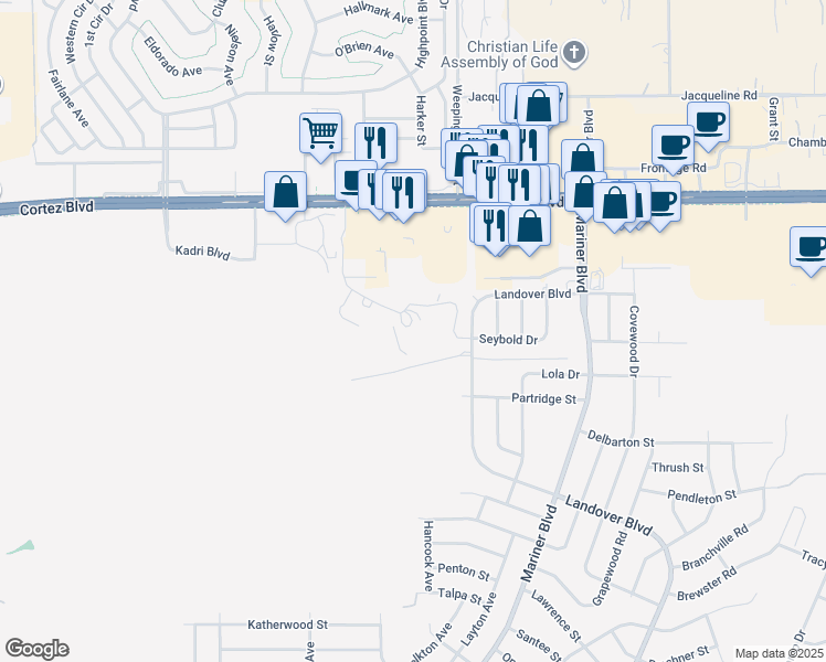 map of restaurants, bars, coffee shops, grocery stores, and more near 7030 Evergreen Woods Trail in Spring Hill