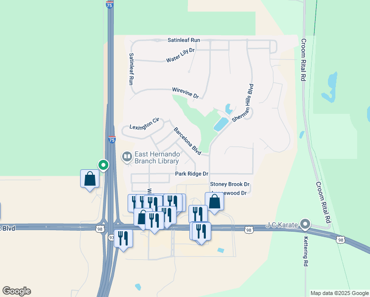 map of restaurants, bars, coffee shops, grocery stores, and more near 7004 Ashmont Avenue in Brooksville