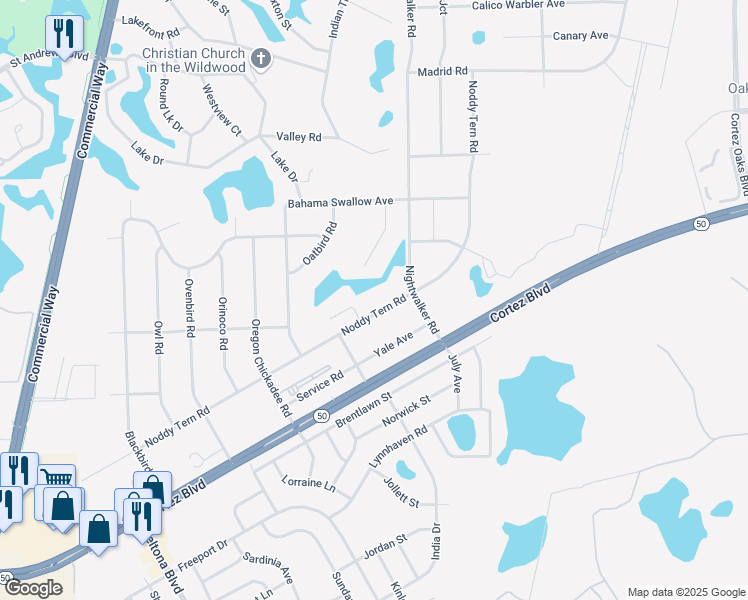 map of restaurants, bars, coffee shops, grocery stores, and more near 10237 Noddy Tern Road in Weeki Wachee