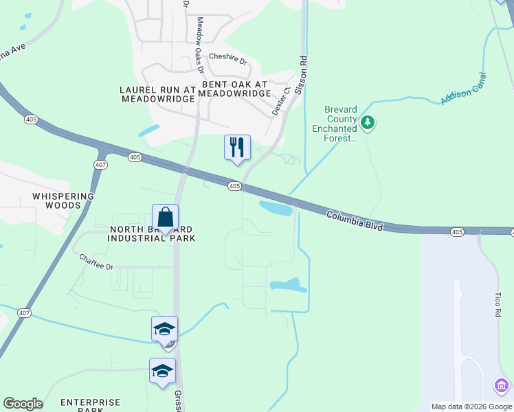 map of restaurants, bars, coffee shops, grocery stores, and more near Columbia Blvd in Titusville