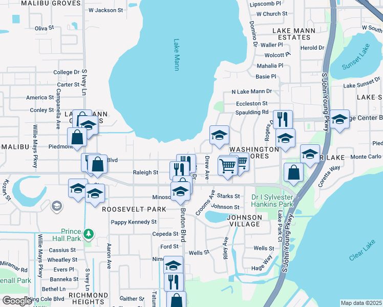 map of restaurants, bars, coffee shops, grocery stores, and more near 985 Henton Lane in Orlando