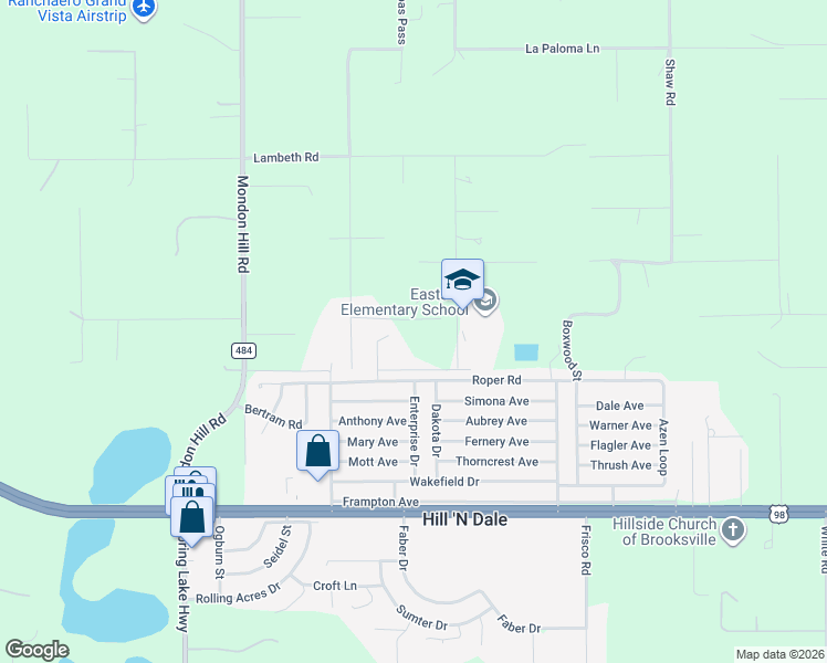map of restaurants, bars, coffee shops, grocery stores, and more near 6421 Sunnyside Ranch Road in Brooksville