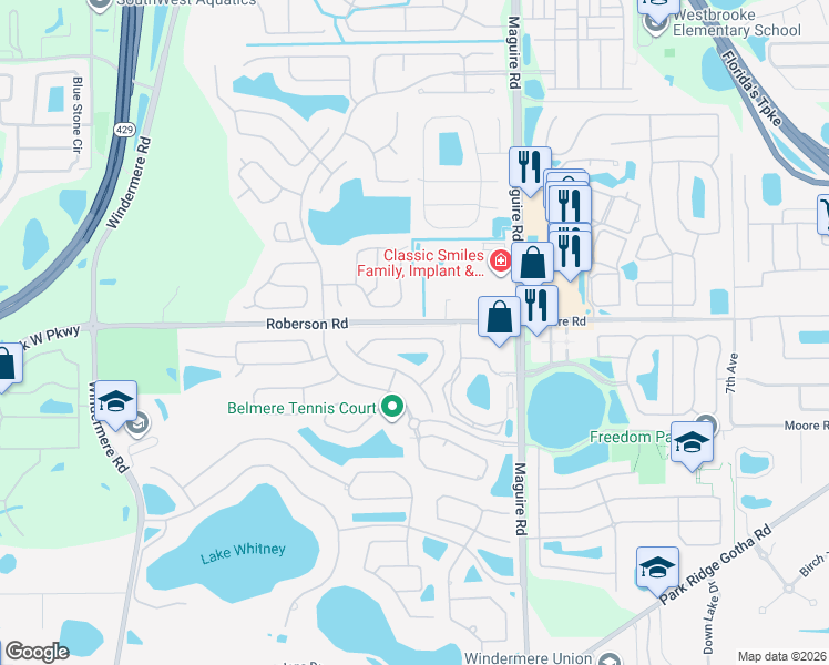 map of restaurants, bars, coffee shops, grocery stores, and more near 252 Longhirst Loop in Ocoee