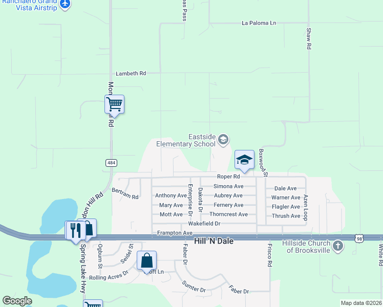 map of restaurants, bars, coffee shops, grocery stores, and more near 6449 Sunnyside Ranch Road in Brooksville