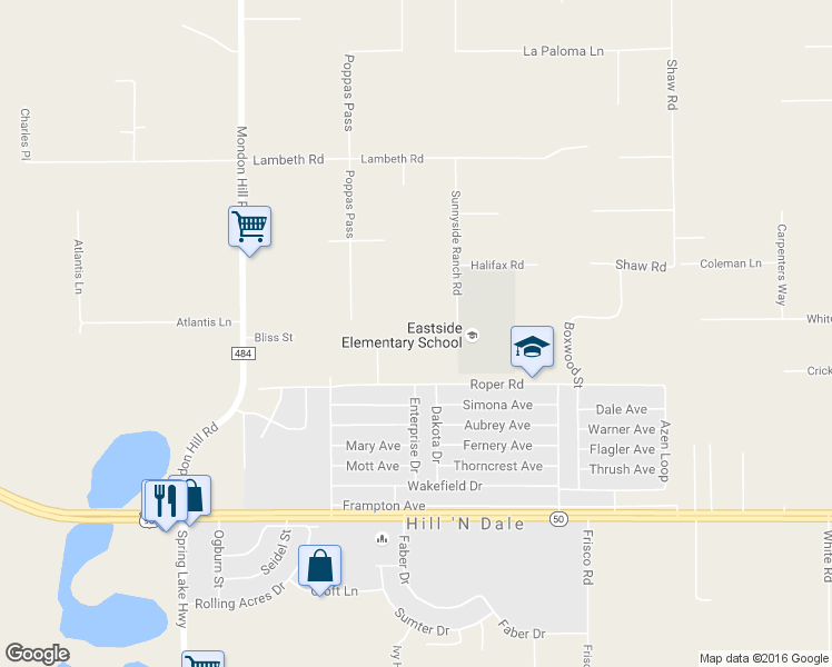 map of restaurants, bars, coffee shops, grocery stores, and more near 6421 Sunnyside Ranch Road in Brooksville