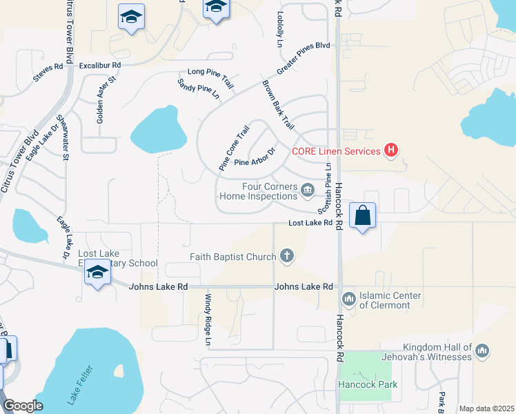 map of restaurants, bars, coffee shops, grocery stores, and more near 14639 Pine Lake Street in Clermont