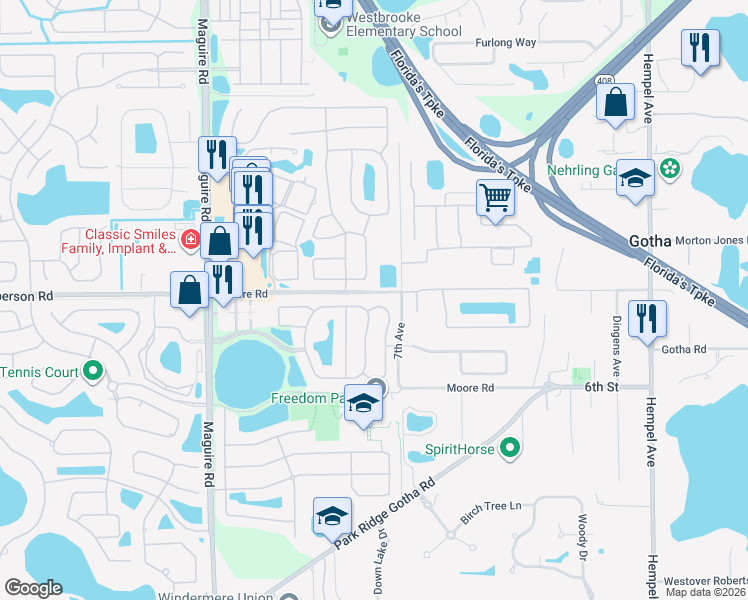 map of restaurants, bars, coffee shops, grocery stores, and more near 2775 Maria Isabel Avenue in Ocoee