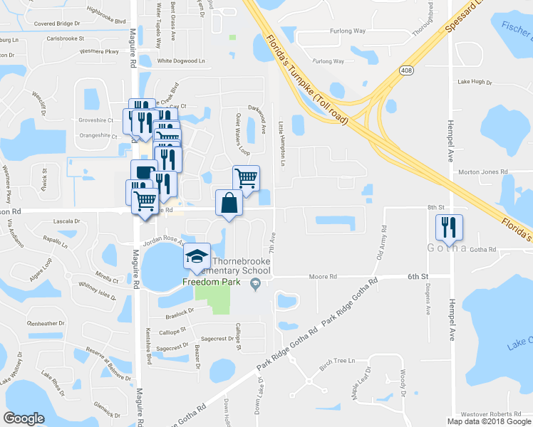 map of restaurants, bars, coffee shops, grocery stores, and more near 2775 Maria Isabel Avenue in Ocoee