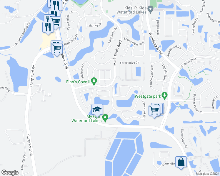 map of restaurants, bars, coffee shops, grocery stores, and more near 12538 Castlemain Trail in Orlando