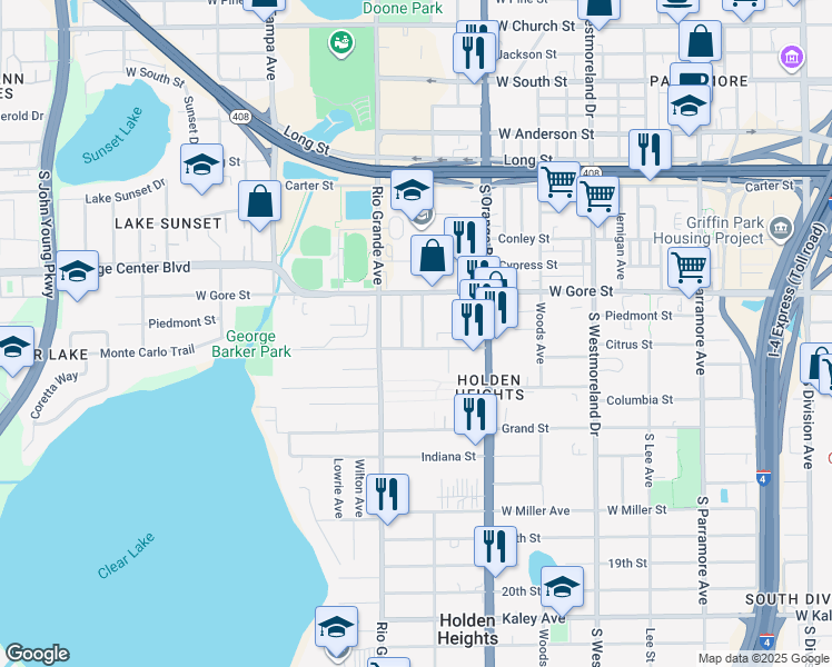 map of restaurants, bars, coffee shops, grocery stores, and more near 1002 Mack Avenue in Orlando