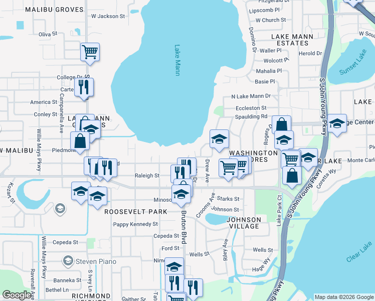map of restaurants, bars, coffee shops, grocery stores, and more near 985 Henton Lane in Orlando