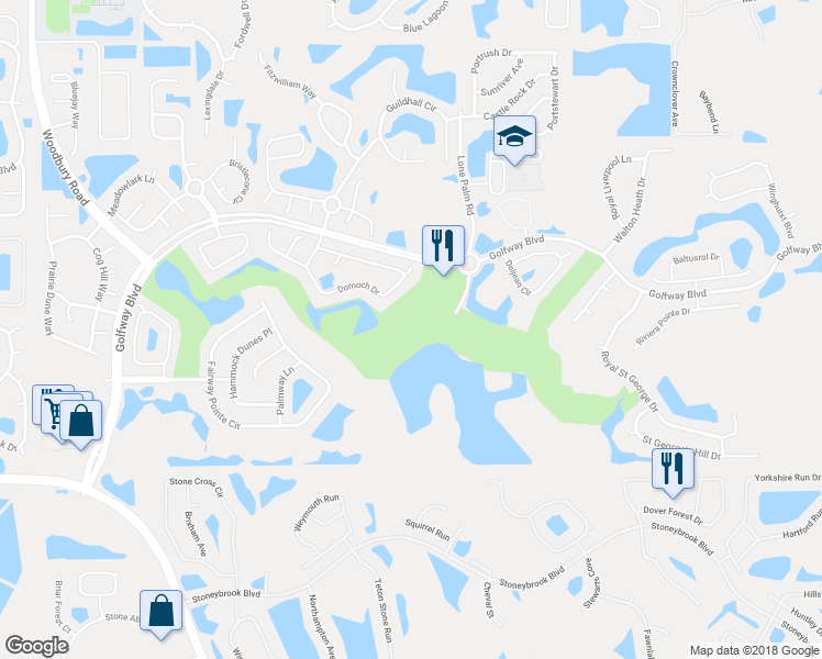 map of restaurants, bars, coffee shops, grocery stores, and more near 13950 Golfway Boulevard in Orlando