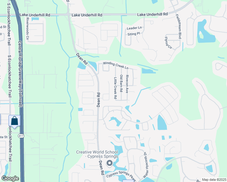 map of restaurants, bars, coffee shops, grocery stores, and more near 982 Little Creek Road in Orlando
