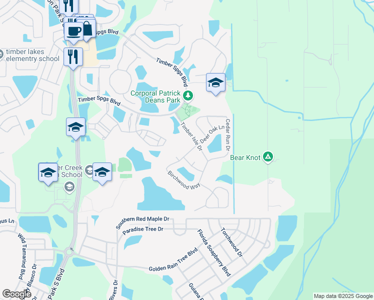 map of restaurants, bars, coffee shops, grocery stores, and more near 15924 Birchwood Way in Orlando