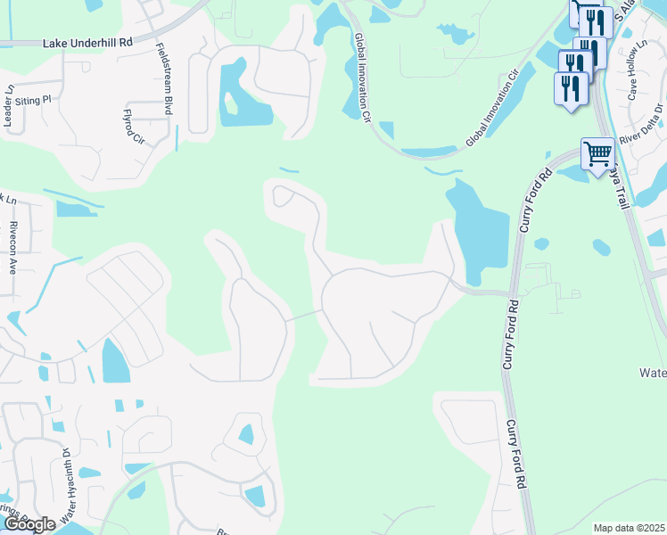 map of restaurants, bars, coffee shops, grocery stores, and more near 1373 Crane Crest Way in Orlando