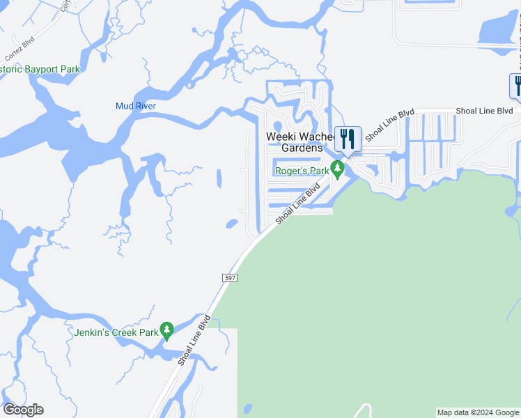 map of restaurants, bars, coffee shops, grocery stores, and more near 7075 Westwind Street in Spring Hill