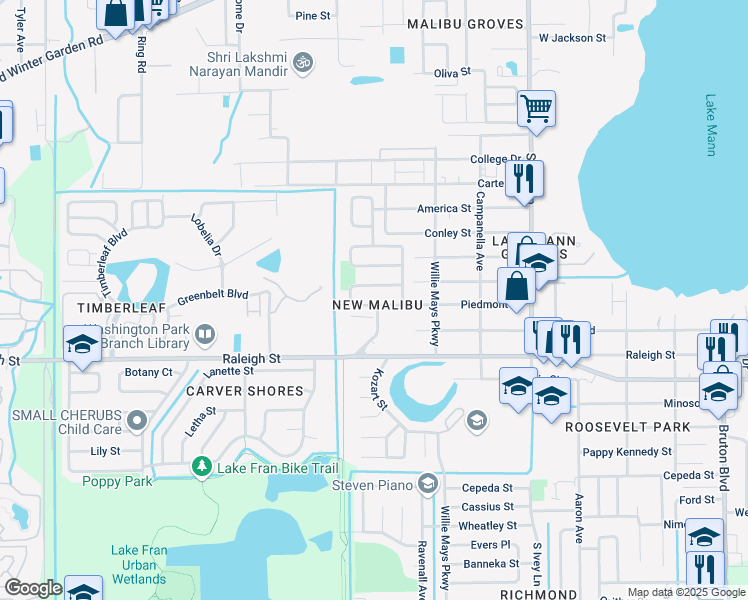 map of restaurants, bars, coffee shops, grocery stores, and more near 4699 Piedmont Court in Orlando