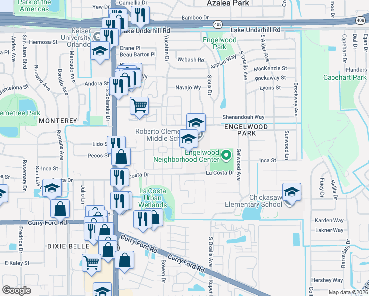 map of restaurants, bars, coffee shops, grocery stores, and more near 1101 Alicante Avenue in Orlando