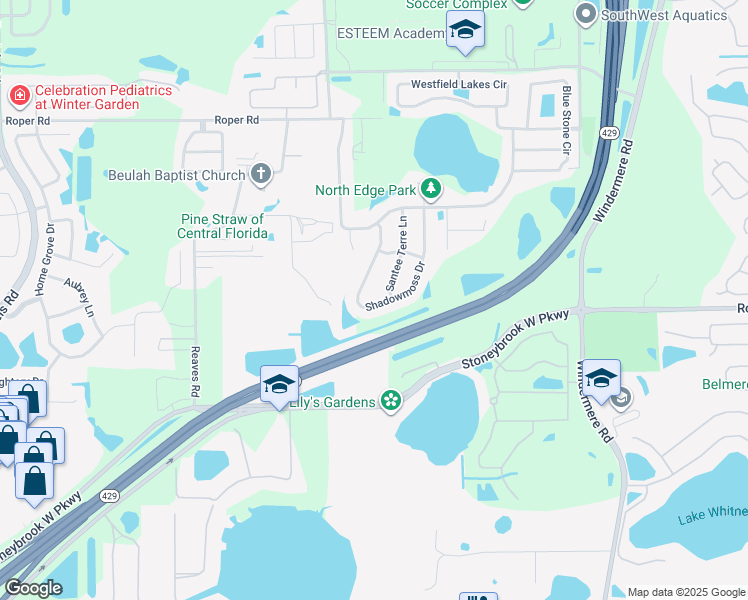 map of restaurants, bars, coffee shops, grocery stores, and more near 920 Shadowmoss Drive in Winter Garden