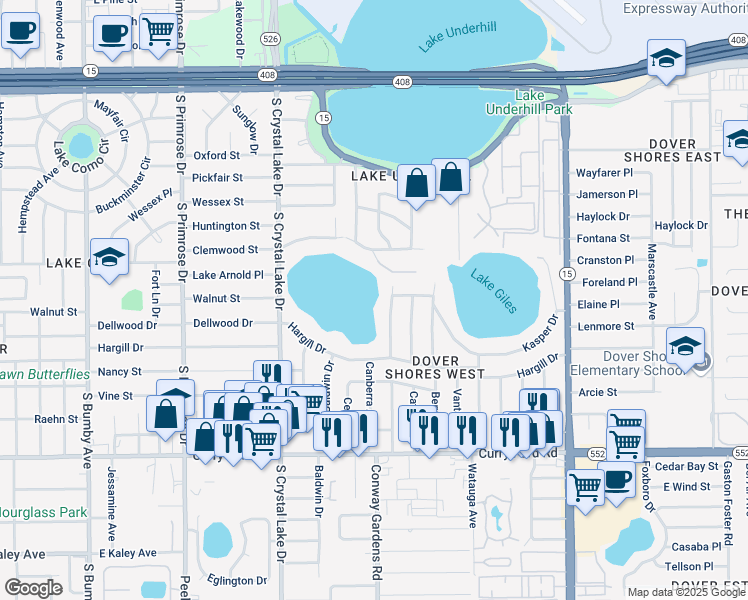 map of restaurants, bars, coffee shops, grocery stores, and more near 1002 Strathmore Dr in Orlando