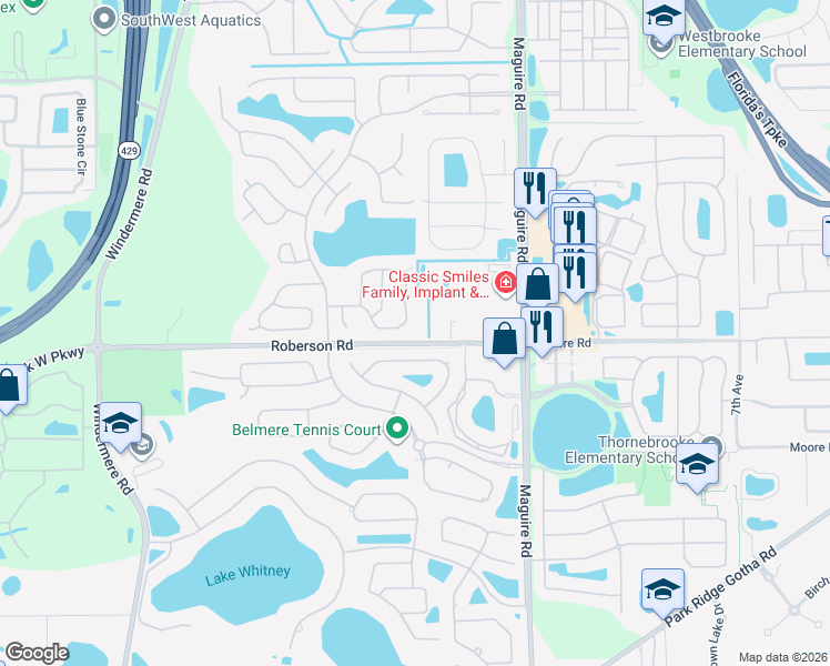 map of restaurants, bars, coffee shops, grocery stores, and more near 252 Longhirst Loop in Ocoee