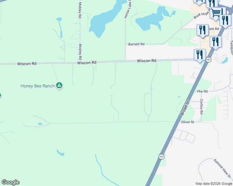 map of restaurants, bars, coffee shops, grocery stores, and more near 18499 Mason-Smith Road in Brooksville