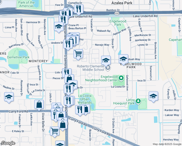 map of restaurants, bars, coffee shops, grocery stores, and more near 1069 Mancha Real Drive in Orlando